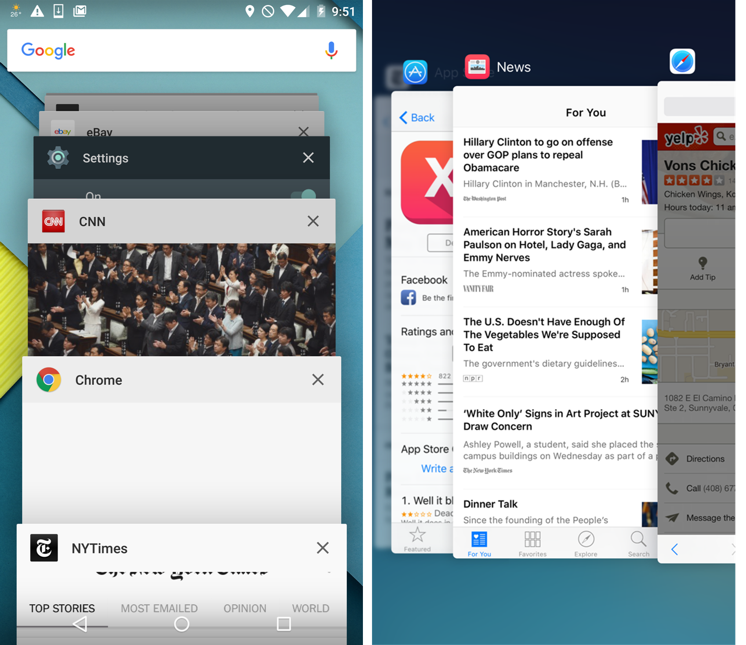 Список недавних приложений в Android и IOS