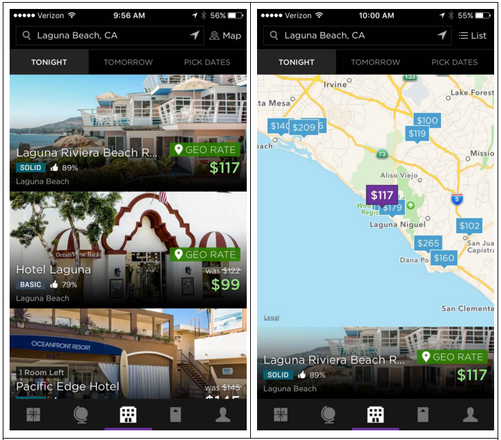 Демонстрация доступных отелей